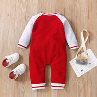 Baby Boys Long Sleeve Lettered Printed Bomber Jumpsuit - PrettyKid