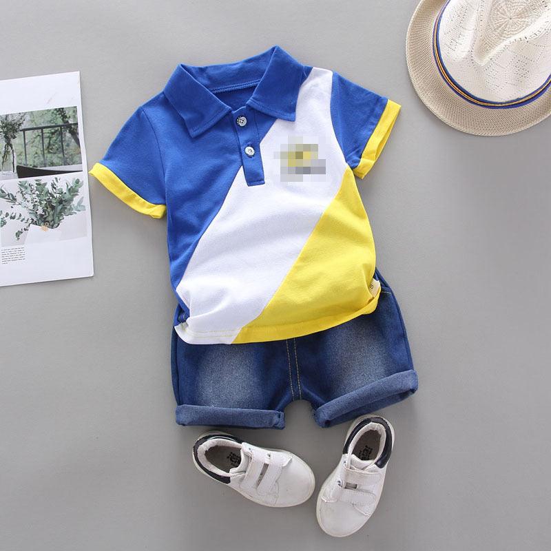 Polo Shirt Children's Suit Summer Contrast Splicing Short-sleeved T-shirt Boy's Suit