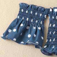 Children Summer Girls Wave Dot Printed Suspender Skirt Set Wholesale Girls Dresses - PrettyKid