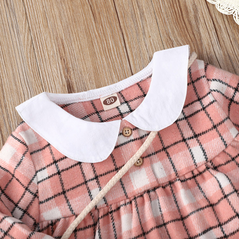 Toddler Girls Plaid Printed Long Sleeve Dress - PrettyKid