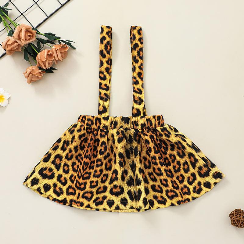 Baby Girls Leopard Print Lettered Halter Skirt Long Sleeve Jumpsuit - PrettyKid