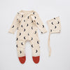 Baby Boys Girls Solid Color Cute Print Long-sleeved Wrapped Feet Jumpsuit Cap Pajamas Set - PrettyKid