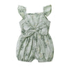 Baby Girls Summer Solid Color Flower Print Bow Sleeveless Jumpsuit - PrettyKid