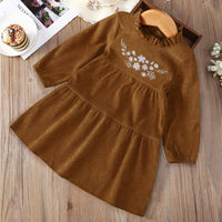 Toddler Kids Girls Solid Color Long Sleeve Embroidered Dress - PrettyKid