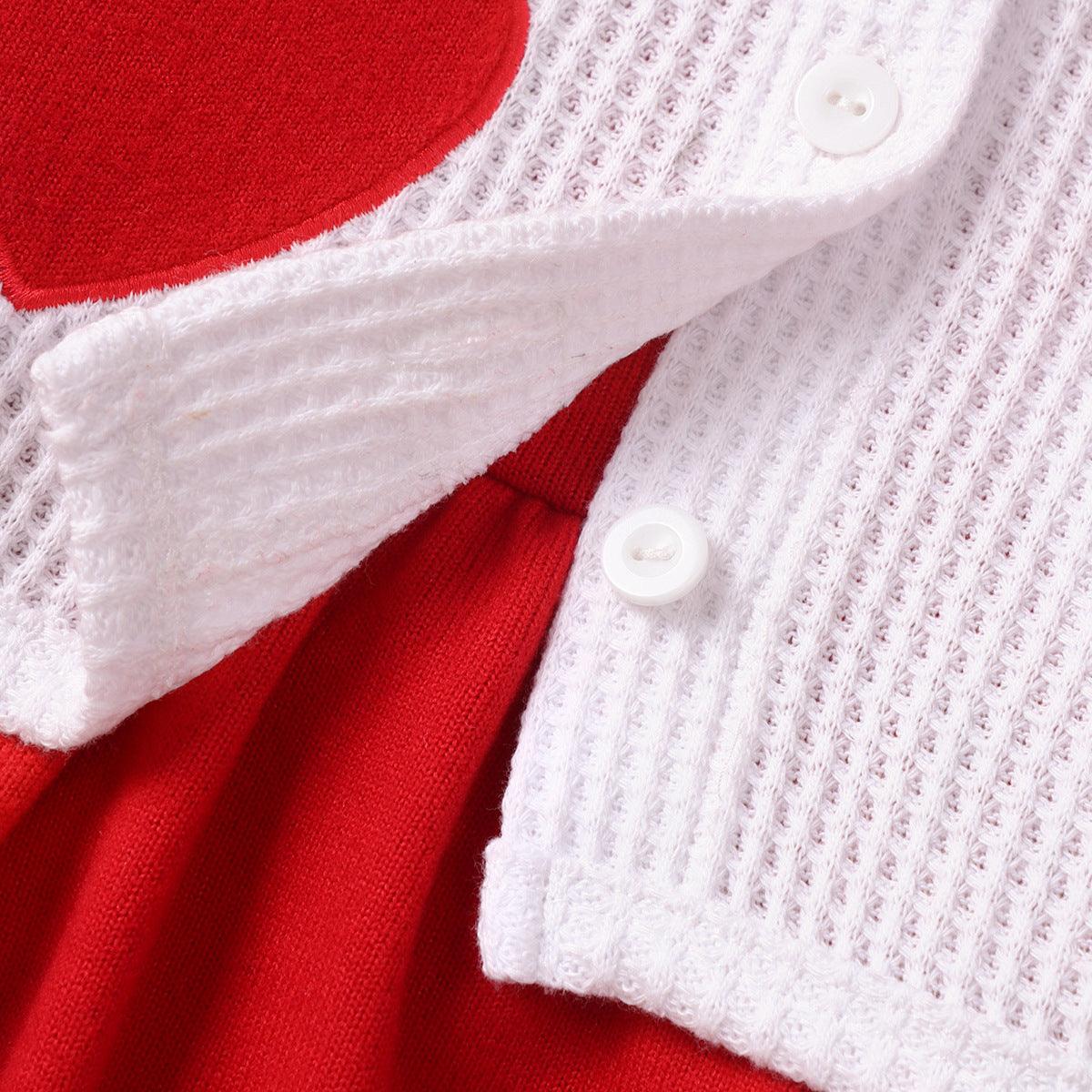 Toddler Girls Red Round Neck Dress Love Embroidery Cardigan Jacket Valentine's Day Suit - PrettyKid