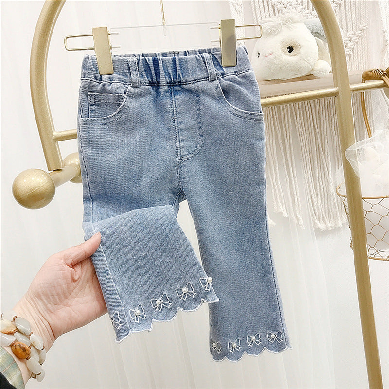 9M-6Y Versatile Irregular Hem Flare Jeans Cute Toddler Girl Clothes Wholesale - PrettyKid
