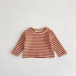 Baby Boys Girls Striped Long Sleeved T-shirt Teddy Bear Embroidered Shoulder Strap One-piece Suit - PrettyKid