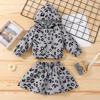 Toddler Kids Girls Leopard Print Hoodie Short Skirt Set - PrettyKid