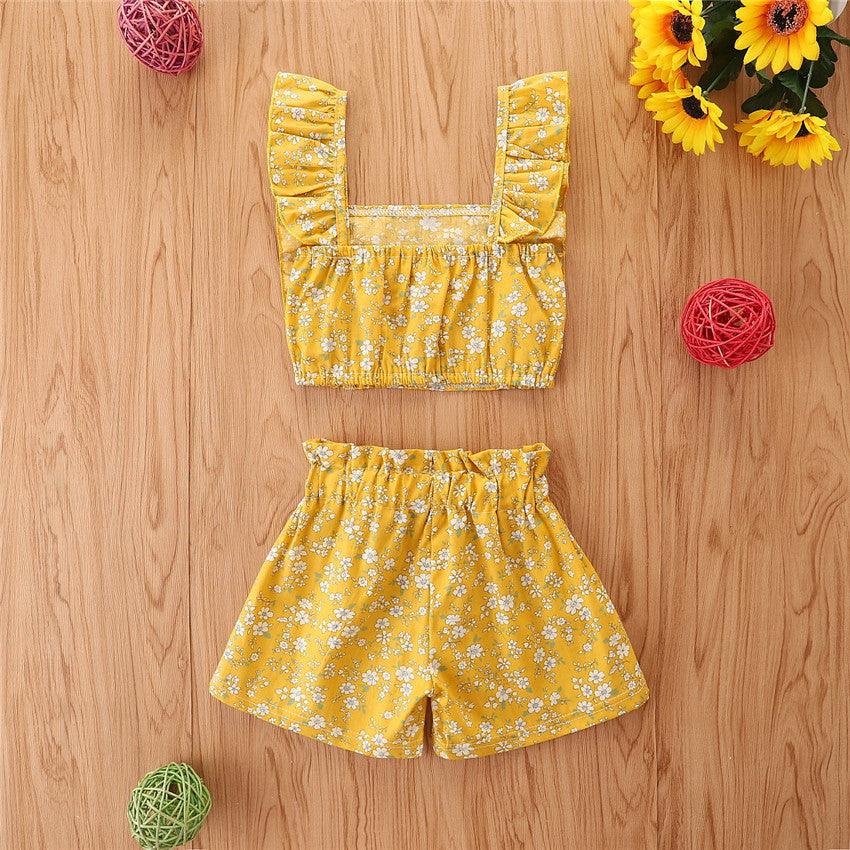 Toddler Kids Girls Printed Suspender Shorts Two Piece Set Children's Boutique Wholesale Suppliers - PrettyKid