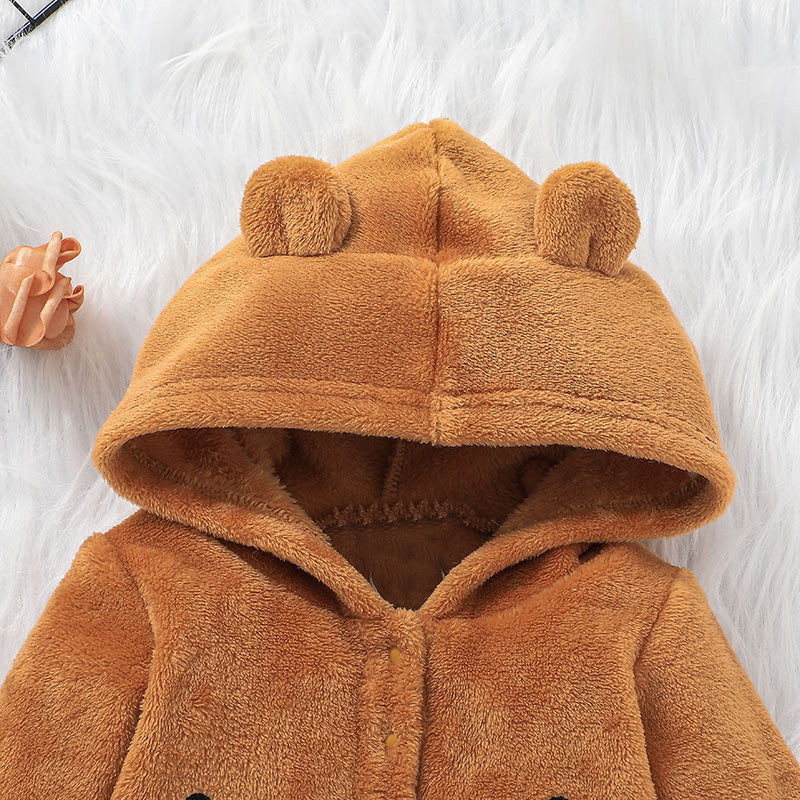 Baby Boys Solid Color Cute Bear Print Jumpsuit - PrettyKid