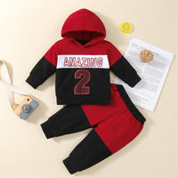 Toddler Boys Letter Print Color Blocking Long Sleeve Hoodie Set - PrettyKid