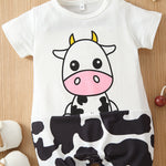 Baby Boys Summer Cotton Solid Color Cartoon Printed Short Sleeved Jumpsuit - PrettyKid