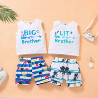 Toddler Kids Boys Summer Letter Vest Coconut Print Shorts Set - PrettyKid