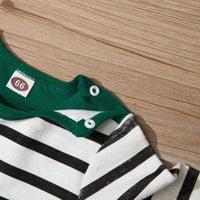 Baby Boys Green Striped Frog Long Sleeve Jumpsuit - PrettyKid