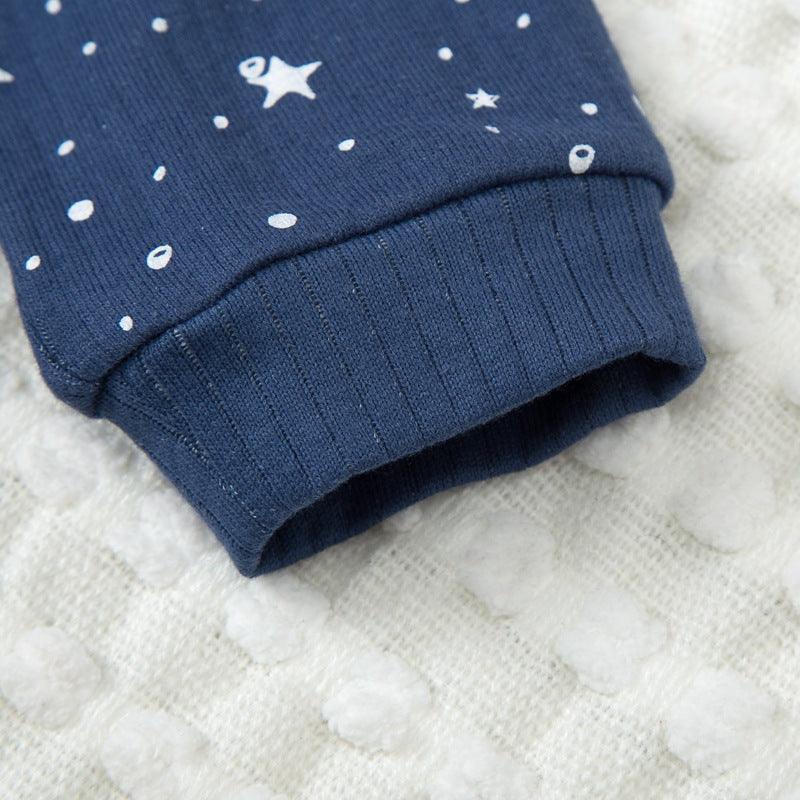 Baby Boys Solid Star Moon Printed Long Sleeve Jumpsuit - PrettyKid