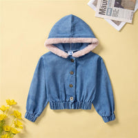 Girls' Denim Coat Solid Color Simple Top - PrettyKid