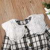 Toddler Kids Girls Black and White Plaid Printed Lace Top Skirt Set - PrettyKid