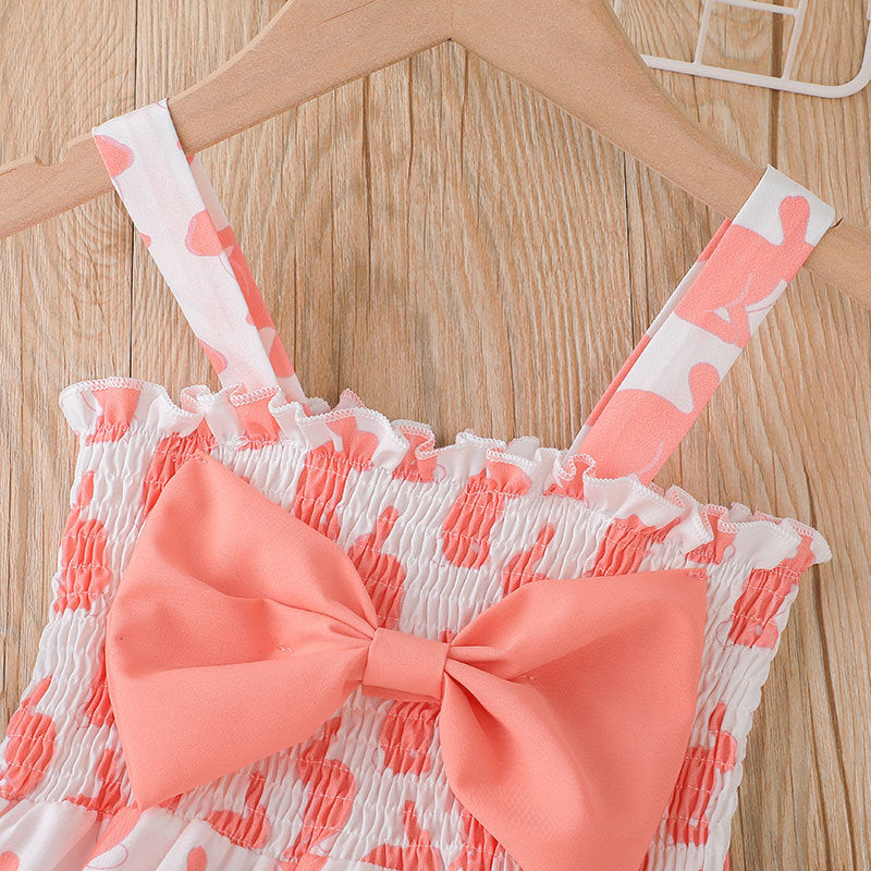 Toddler Girls Summer Cartoon Rabbit Print Sleeveless Bow Suspender Dress - PrettyKid
