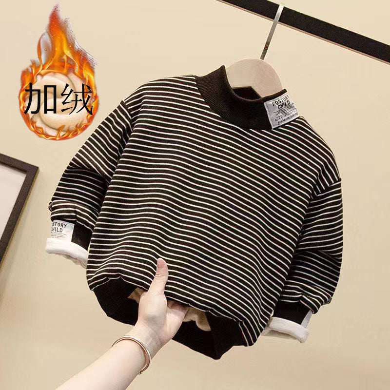 Toddler Kid Boys Children's Winter Padded Thickened Striped Solid Color Top Sweater - PrettyKid