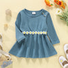 Toddler Girls' Cotton Solid Color Daisy Belt Long Sleeve Dress - PrettyKid