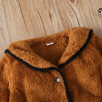 Toddler Kids Girls Brown Long Sleeved Lapel Furry Coat Skirt Suit - PrettyKid