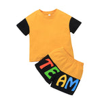 Toddler Kids Boys Summer Solid Short Sleeve Top Letter Print Shorts Set - PrettyKid