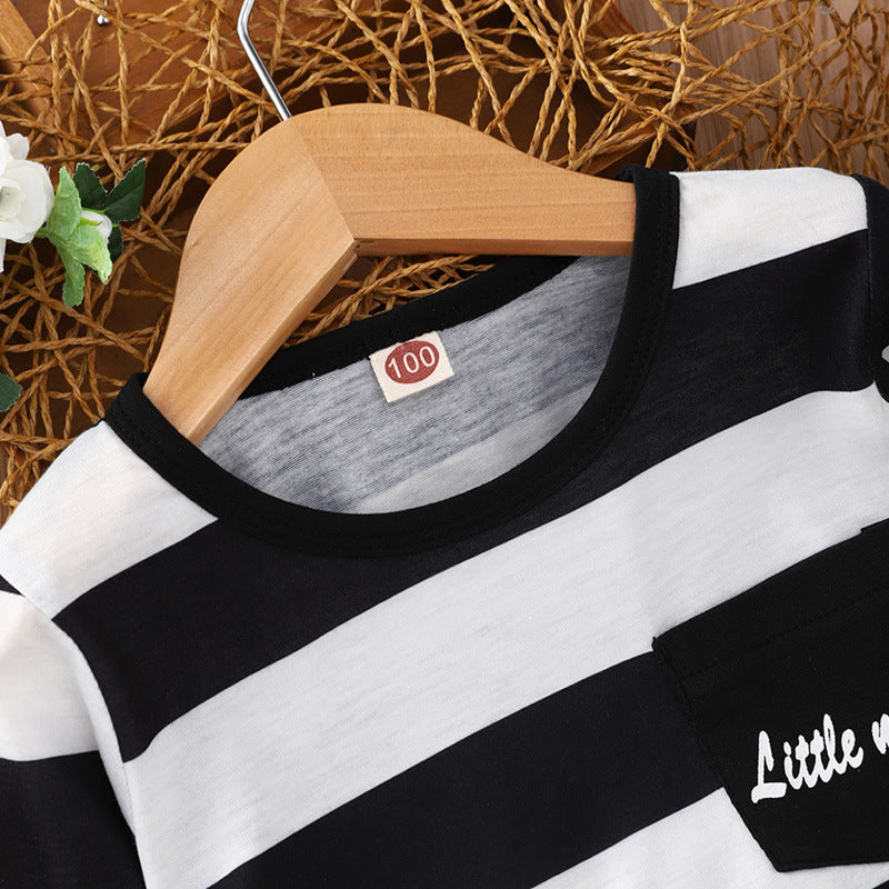 Toddler Kids Boys Black and White Stripe Long Sleeve T-shirt - PrettyKid
