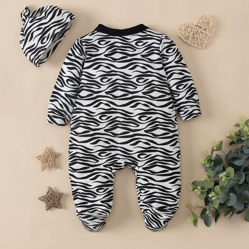 Baby Boys Girls Zebra Print Diagonal Wrap Foot Jumpsuit Baby Sleeping Bag - PrettyKid