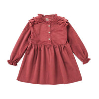 Children Girls' Solid Color Cute Fur Ball Long-sleeved Dress - PrettyKid