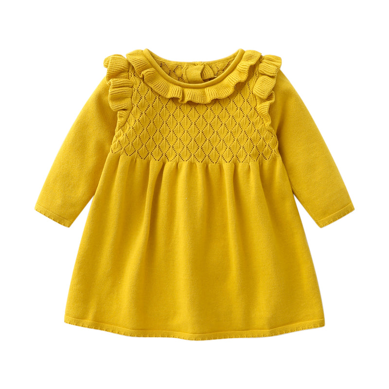 Toddler Girls Solid Color Ruffle Knit Dress - PrettyKid