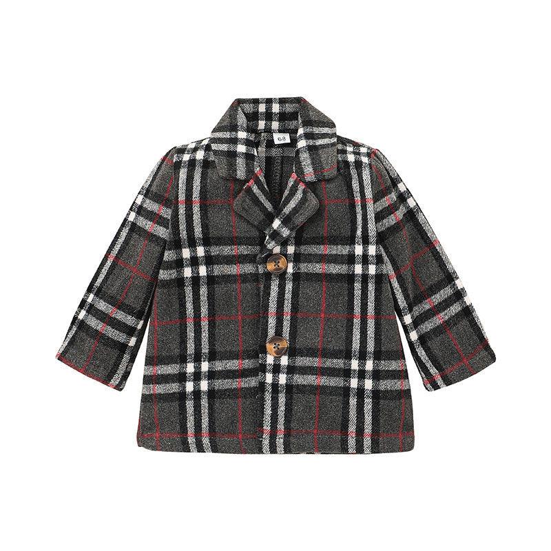 Toddler Boys Girls Long Sleeve Small Lapel Plaid Print Coat - PrettyKid