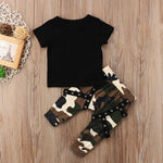 Toddler Boys Summer Short Sleeve Black Top Camouflage Pants Set - PrettyKid