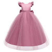 Toddler Kids Girls' Solid Color Satin Mesh Sleeveless Backless Bow Princess Dress - PrettyKid