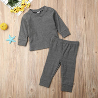 Baby Boys Girls Long Sleeve Shoulder Button Knit Bottomed Shirt Set - PrettyKid