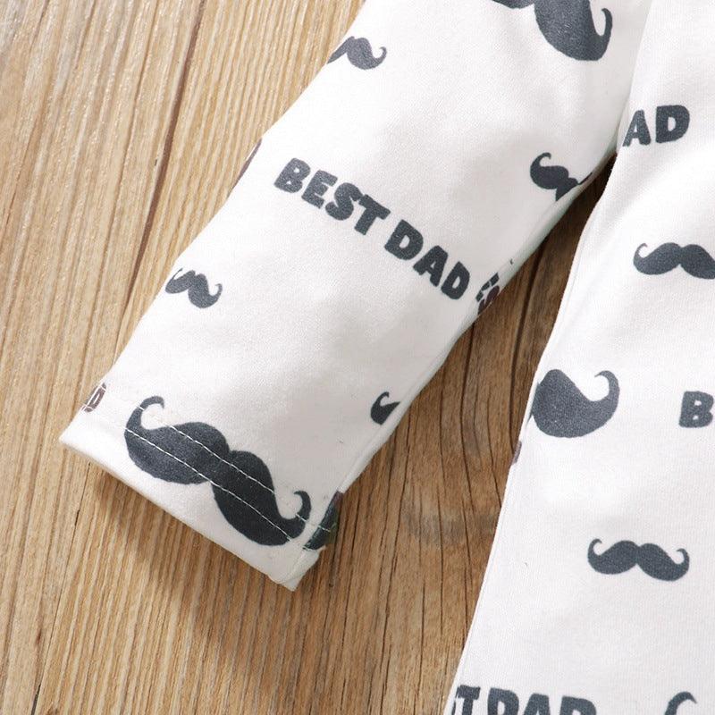 Baby Boys Cartoon Beard Print Bow Tie Bow Tie Long-sleeved Jumpsuit - PrettyKid