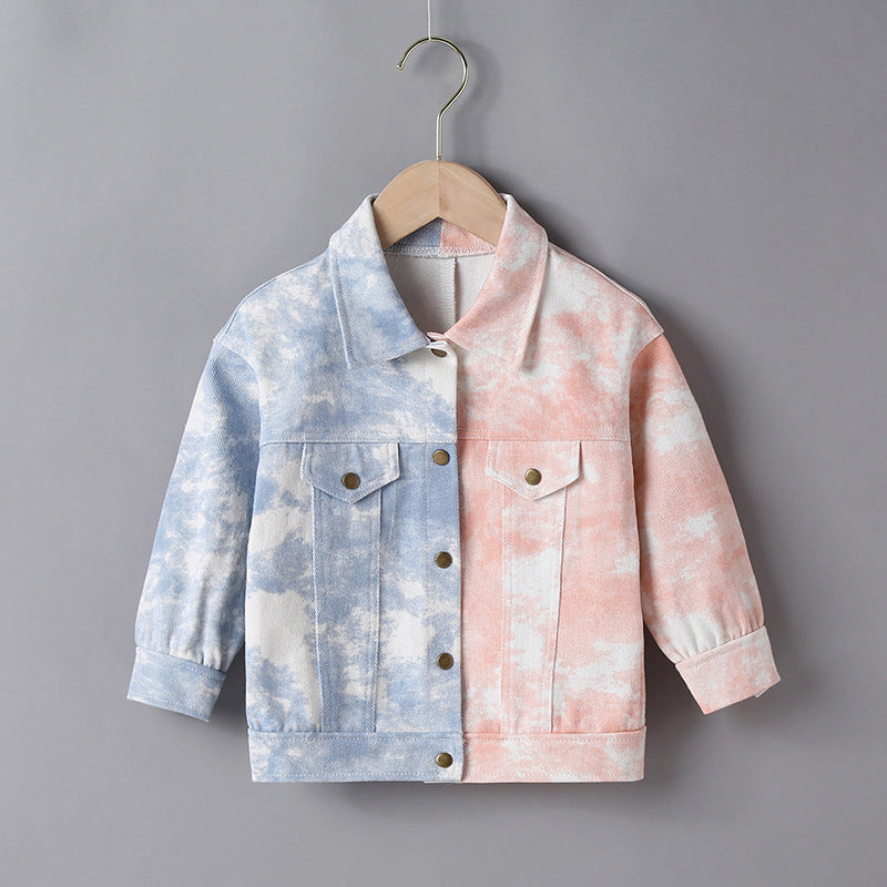 Children Boys Tie Dyed Color Matching Single Breasted Denim Coat - PrettyKid