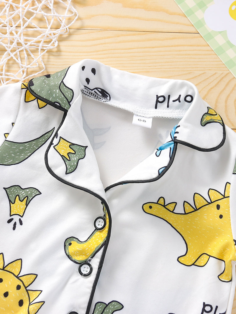 Toddler Boys Cotton Silk Cartoon Dinosaur Printed Shirt Shorts Pajamas Summer Home Clothes - PrettyKid