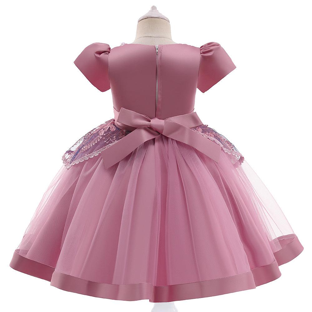 Toddler Girls Solid Flower Fluffy Skirt Children's Dress Princess Dress - PrettyKid