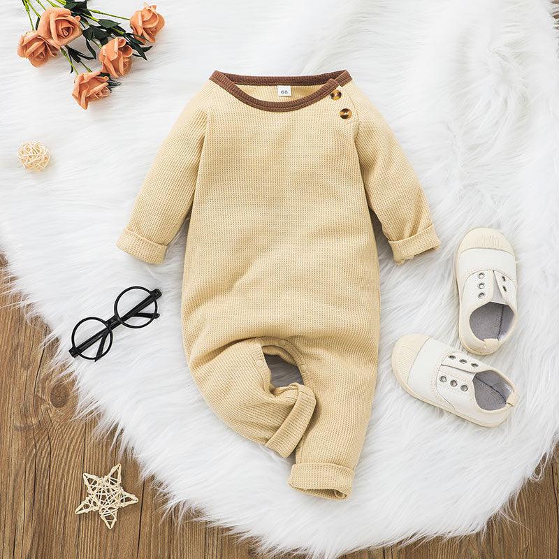 Baby Knitted Stripe Solid Long Sleeve Jumpsuit - PrettyKid