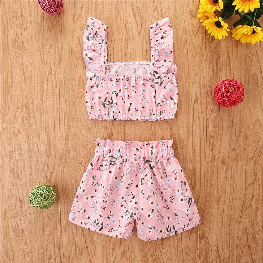 Toddler Kids Girls Printed Suspender Shorts Two Piece Set Children's Boutique Wholesale Suppliers - PrettyKid