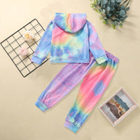 Toddler Kid Girls Long Sleeve Tie Dyed Pullover Long Pants Hooded Suit - PrettyKid