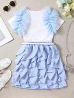 Girls' Short Skirt Gauze Lace Sleeve Cake Princess Skirt Holiday Birthday Dress