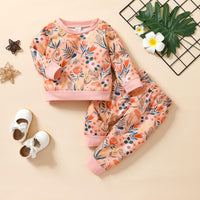 Toddler Kids Girls Floral Print Round Neck Long Sleeve Sweater Set - PrettyKid