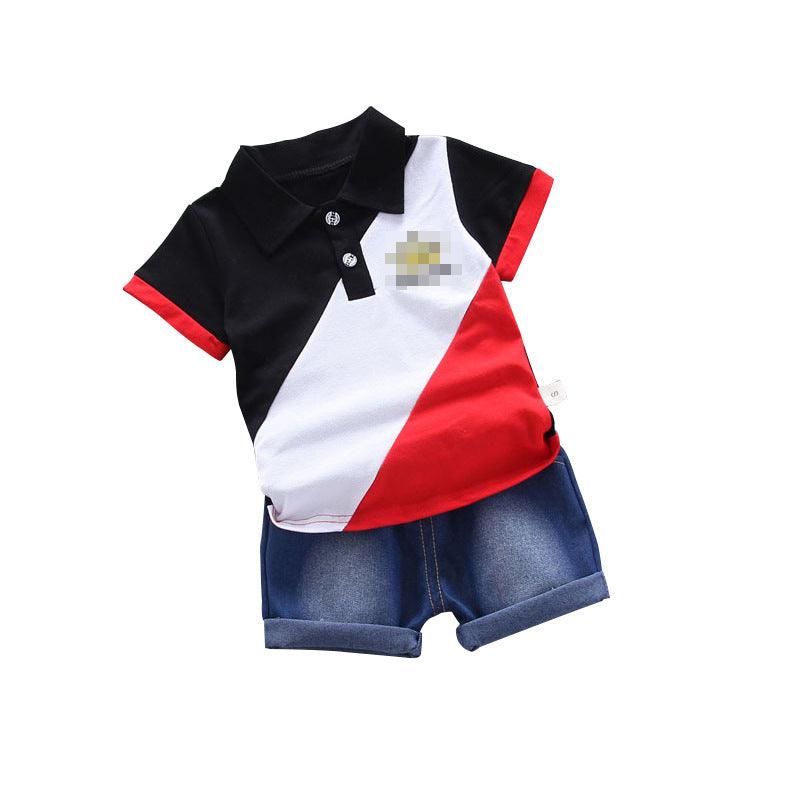 Polo Shirt Children's Suit Summer Contrast Splicing Short-sleeved T-shirt Boy's Suit