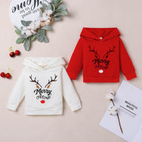 Toddler Kids Boys Girls Solid Christmas Elk Letter Print Hoodie - PrettyKid