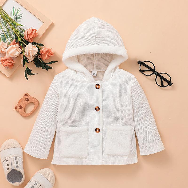 Toddler Boys Girls Solid Pocket Button Hoodie Jumpsuit - PrettyKid