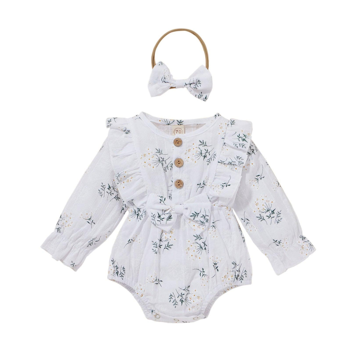 Baby Girls' Long Sleeved Floral Printed Cotton Jacquard Jumpsuit - PrettyKid