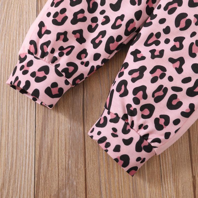 Toddler Girls Letter Print Pink Hoodie Sweatshirt Leopard Print Pants Set - PrettyKid