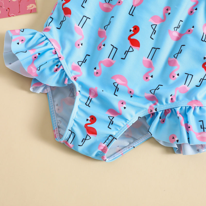 Girls' Summer New Cute Flamingo Print One-piece Swimsuit Children's Beach Style Swimsuit - PrettyKid