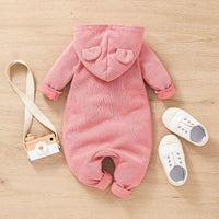 Baby Girls Solid Color Cute Cartoon Bear Zipper Hoodie Jumpsuit - PrettyKid